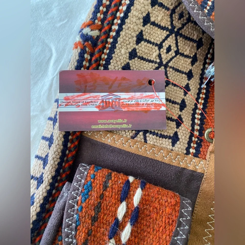 NWT UNESCO Certified Bohemian Woven Kilim Wool Backpack with Tribal Patterns - Picture 3 of 12